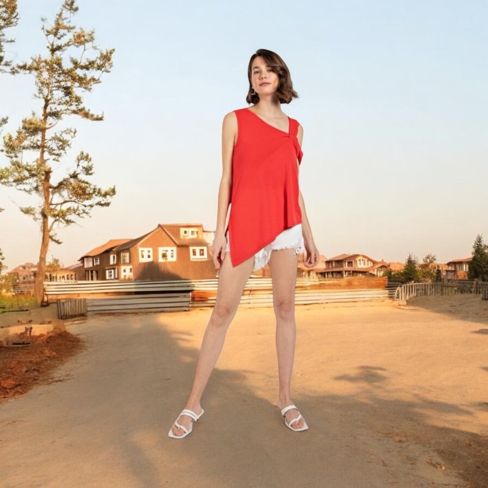 EDGE THEORY ASYMMETRICAL TWIST NECK TOP
Fiery Red - Picture 2 of 7